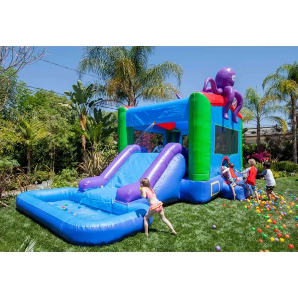 Jump Orange Octopus Commercial Grade Bounce House Water Slide with Pool for Kids (with Blower)